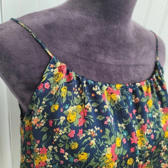 Tucker For Target Navy Blue Red Yellow Floral Spaghetti Strap Top Crinkle Sz S - Picture 4 of 10